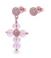 Rue de Des Mille Asymmetric Earrings for Women - Crystal Rainbow with Cross of Pink Crystals and Zircons