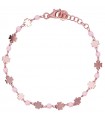 Rue Des Mille Women's Bracelet - Io&Ro Rose Gold Chained with Four-Leaf Clover and Pink Stones