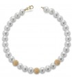 Lelune Young Woman's Bracelet - with 4,5-5mm Freshwater Pearls and Three Spheres in 18K Yellow Gold - 0