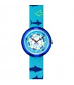 Flik Flak Watch for Kids - Pool in Miami Sharkasm Only Time Light Blue 32mm Blue with Sharks