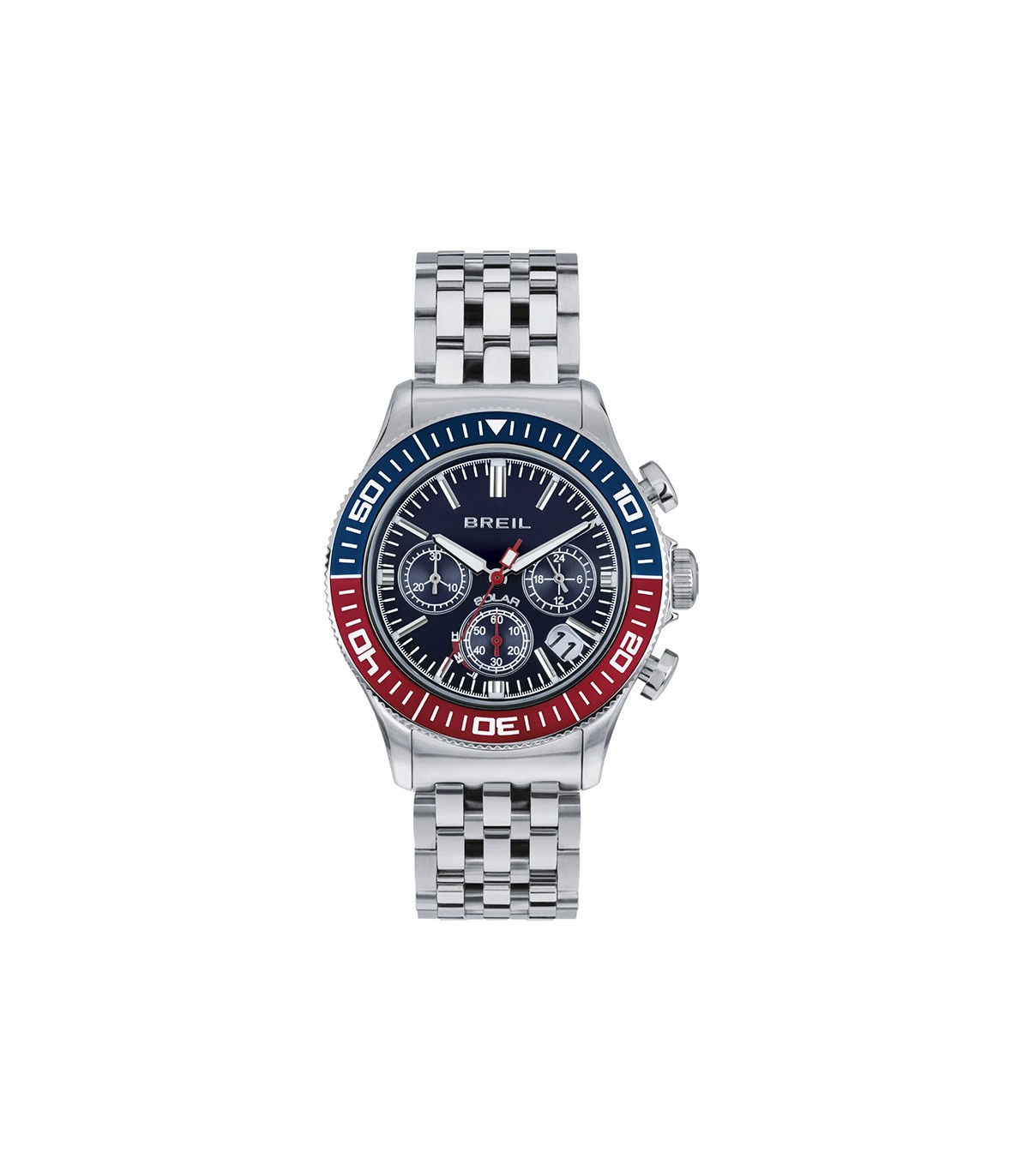 Breil Watch Manta 1970 Solar Silver 44mm Red Blue TW2010