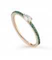 Buonocore Ring - Playful in 18K Rose Gold with Green Emeralds and White Diamond Drop - 0