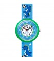 Orologio Flik Flak per Bambini - Sport Lovers Soccerozaurus Blu 32mm Verde con Dinosauri che Giocano a Calcio