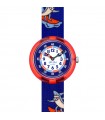 Flik Flak Watch for Kids - Sport Lovers Yeew Red 32mm Blue with Surfing Sharks