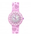 Orologio Flik Flak per Bambini - Shine Bright Lovaxus Solo Tempo Rosa 37mm con Cuori Glitterati