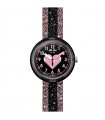 Flik Flak Watch for Kids - Imagination Little Heart Only Time Pink and Glittery Black 32mm with Central Heart