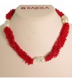 Rajola Women's Necklace - Multi-strand Gala Choker with Red Coral and Baroque Pearls