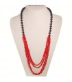 Rajola Necklace for Woman - Happy Long with Black Onyx and Red Coral Spheres