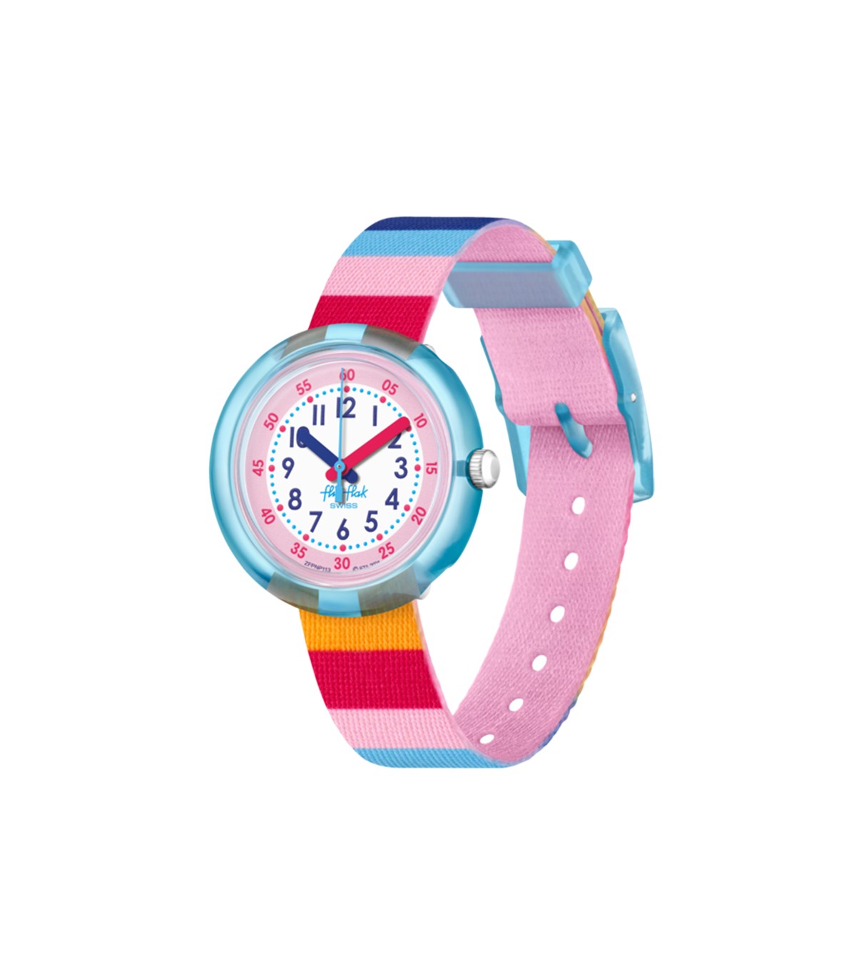 Orologio Bambino Swatch Flik Flak Stripy Blue Quarzo Solo Tempo Blu Verde  ZFPNP112