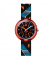 Orologio Flik Flak per Bambini - Sport Lovers Skate Squad Solo Tempo Rosso 32mm Nero con Skateboard e Fulmini