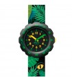 Orologio Flik Flak per Bambini - Goes Wild Eye See U Solo Tempo Nero 35mm Verde con Foglie