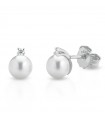 Coscia Earrings - in 18K White Gold with Akoya Pearls 5,5-6mm and Diamonds 0,04 Ct - 0