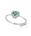 Lelune Diamonds Woman's Ring - Heart in 18K White Gold with Diamonds and 0.26 carat Emerald - 0