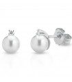 Coscia Earrings - in 18K White Gold with Akoya Pearls 9-9,5mm and Diamonds 0,16 Ct - 0