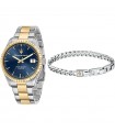 Special Pack Orologio Maserati con Bracciale - Competizione Tempo e Data Bicolore Silver e Gold 43 mm Blu