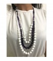 Rajola Women's Necklace - Mito Long Multistrand with White Paste and Amethyst