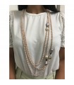 Collana Rajola da Donna - Regina Camilla Lunga Multifilo con Perle Rosate e Granato