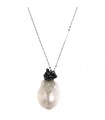 Rajola Necklace for Women - Charlotte in 18K White Gold with Baroque Pearl Pendant and Hematite