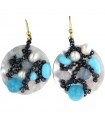 Rajola Earrings for Women - Tresor Pendants in 18K Yellow Gold with Turquoise Paste and Blue Spinel