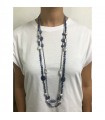 Della Rovere Necklace - Long Multistrand in 925% Silver with Kyanite and Gray Pearls