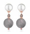 Lelune Glamor Earrings for Women - Sophie Winter in 925% Rosy Silver with Gray Spinel and Cloudy Quartz