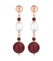 Lelune Glamor Earrings for Women - Sophie Winter in 925% Rosy Silver with Baroque Pearls and Red Jade