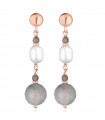 Lelune Glamor Earrings for Women - Sophie Winter in 925% Rosy Silver with Baroque Pearls and Cloudy Quartz