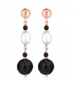 Lelune Glamor Earrings for Women - Sophie Winter in 925% Rosy Silver with Baroque Pearls and Black Agate