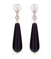 Lelune Glamor Earrings for Women - Sophie Winter in 925% Rosy Silver with Freshwater Pearls and Black Agate Drops