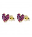 Rue Des Mille Earrings for Women - Stardust Ten Lobe with Heart and Pavé of Red Zircons