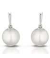 Lelune Earrings for Women - Classic Pendants in 18K White Gold with 7/7.5 mm Pearls and 0.02 ct Diamonds