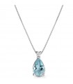 Lelune Diamonds Necklace for Women - in 18k White Gold with Diamonds and Aquamarine Pendant 0.50 carats - 0