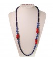 Rajola Necklace for Women - Long Hula with Blue Agate and Red Coral