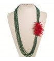 Rajola Women's Necklace - Long Multistrand Ocean with Malachite and Red Coral