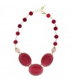 Sikè Necklace for Women - Choker in 925% Golden Silver with Pink Cat's Eye and Black Cherry Quartz