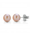Lelune Earrings - Classic in 18K White Gold with 6.5-7 mm Pink Pearls - 0