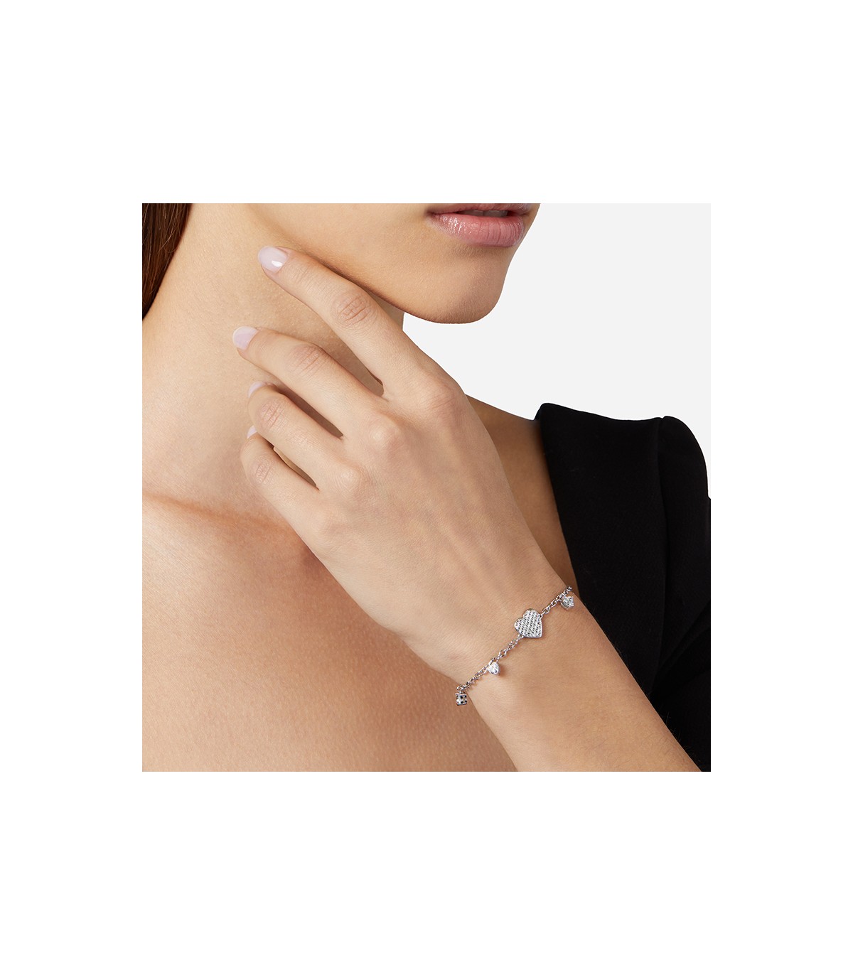 Heart pave silver hot sale bracelet with cubic zirconia