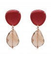Rossoprezioso Earrings for Women - Lady Like Stone in 925% Rosy Silver with Red Element and Smoky Quartz