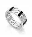 Unoaerre Men's Ring - in Silver with Hexagonal Links and Black Enamel Size 21