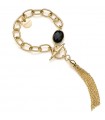 Unoaerre Bracelet for Women - Fashion Jewelery in Golden Bronze with Black Crystal and Fringes