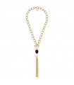 Unoaerre Necklace for Women - Fashion Jewelery Gold with Black Crystal and Chain Fringes