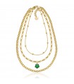 Unoaerre Necklace for Women - Fashion Jewelery Gipsy Multistrand Gold Chain with Green Stone