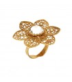 Laura Biagiotti Ring - Flower-Shaped Golden Bronze Crochet with Crystal - 12 Adjustable