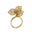 Laura Biagiotti Ring - Golden Bronze Crochet with Floral Themed Pendants - 15 Adjustable