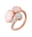 Bronzallure Woman's Ring - Altissima Contrariè Rose Gold with Rose Quartz and White Cubic Zirconia Size 14