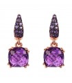 Bronzallure Earrings - Precious Rose Gold Pendants with Purple Gem Prism