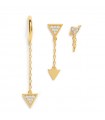 Trio of Valentina Ferragni Earrings - Sofia Gold in 925% Gold Plated Silver with Triangles and Heart of White Zircons