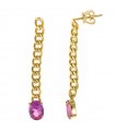 Salvatore Plata Earrings - Nefer Pendants in 925% Gold Silver with Chain and Pink Cubic Zirconia