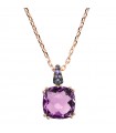 Bronzallure Necklace for Women - Precious Rose Gold Choker with Rolò Chain and Purple Gem Prism