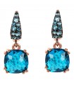 Bronzallure Earrings - Precious Rose Gold Pendants with Blue Gem Prism